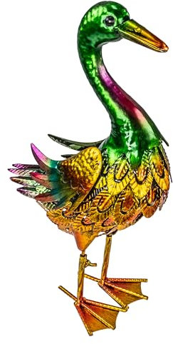 KaMel GmbH Gartenfiguren aus Metall für den Garten, Moderne Deko-Figuren, handbemalt mit Rostschutz-Lackierung, für außen, witterungsbeständig (Ente – ca. 34,5 cm hoch)