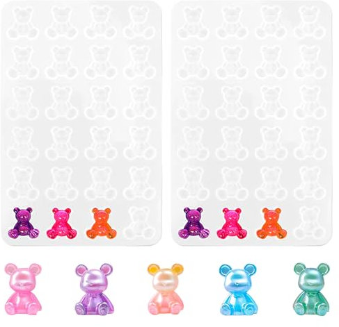 2 stampi in silicone 3D a forma di orsetto, piccoli stampi in resina siliconica a forma di animale, realizzati in materiale flessibile, antiaderente, per colata epossidica, fai da te, portachiavi,