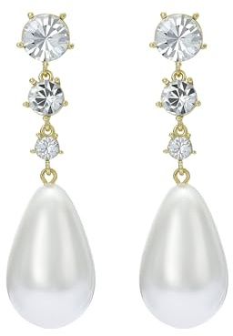 Ted Baker London Pearsti Statement-Kristallperlen-Ohrringe für Damen (Gold/Weiß & Kristall), Messing, Perle
