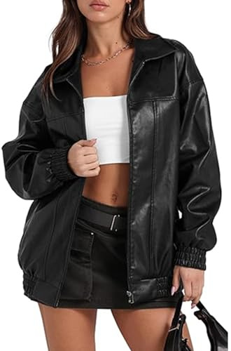 ECDAHICC Giacca da donna autunno moda ecopelle oversize giacca bomber giacca in pelle per donna abbigliamento invernale