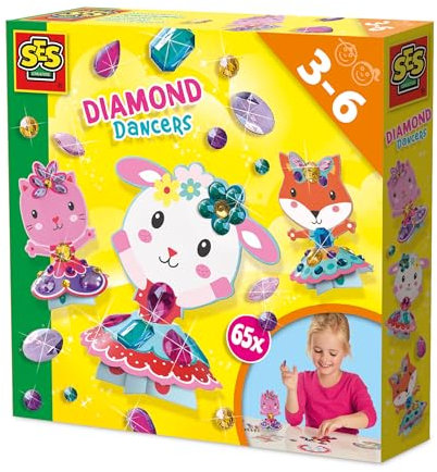 SES Creative 14048 Diamant-Tänzerinnen - Bastelset für Papier-Tanzpuppen - Verzieren mit 65 Diamantstickern - Für Kinder Ab 3 Jahren
