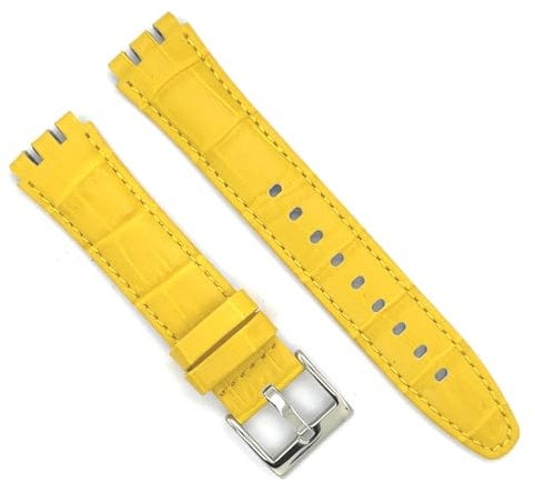 diloy Uhrenarmband aus Leder kompatibel mit Swatch Irony und Scuba Leder mit Krokodilprägung Croco grain 21-23mm Ref 328 Gelb 23mm