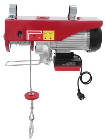 Konfiur Elektrische Seilwinde, Flaschenzug mit Seilbremse and 18m Drahtseil mit Notstopp, 500kg/1100lb Tragfähigkeit, 1050W Elektrischer Seilhebezeug mit Überlastschutz (Load 1000kg Rot)