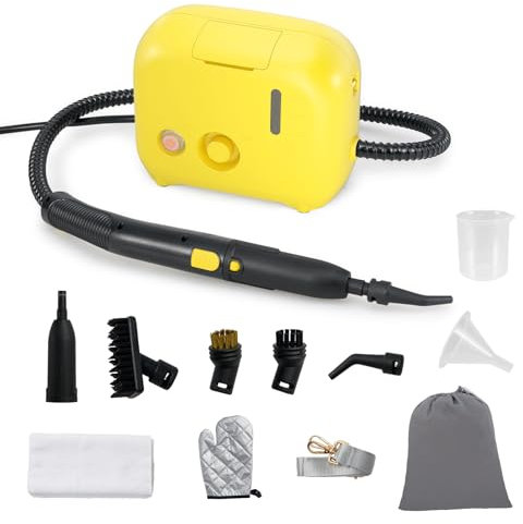COSTWAY Steam Cleaner, 1600W Portable Steam Mop with 11 Accessories & 1L Water Tank, Multipurpose Pressurized Household Steamer Cleaning for Kitchen Bathroom Car Upholstery Grout Tile (Yellow)