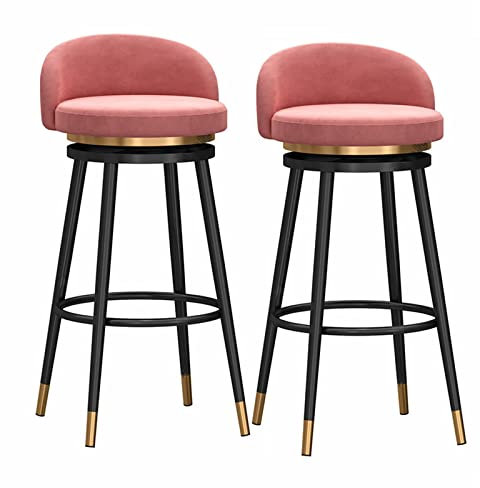 JNTFNE Farmhouse Kitchen Barhocker mit Drehfunktion, rosa Samt, 2er-Set, Thekenhöhe mit Rückenlehne, 360° drehbar, goldene Metallbeine, 65 cm Höhe