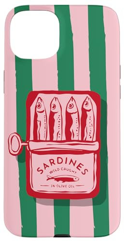 Pink Sardine Maximalist Vintage Food Stripes Aesthetic Cute Case for iPhone 15 Plus