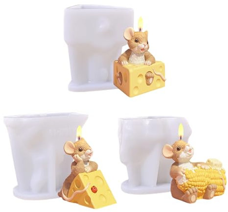 3 Stück Silikonformen Gießformen, 3D Maus Silikonform Kuchen Kerzen Silikonformen Maus Kerzen Formen Silikon Gießformen Silikon Tier Silikonform Kerzen für Kerzen Gips Sojawachs