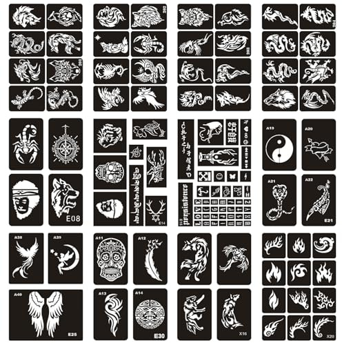 12 ark tatueringsstencil kit återanvändbara vuxna tatueringsmallar för ansiktsmålning stenciler (män)