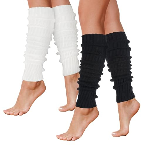 Tucnoeu 2 Paar Stulpen Damen, Atmungsaktiv Stulpen, Leg Warmers Schwarz Weiß - Weich und Elastisch für Winter, Herbst, Frühling, Ballett, Yoga und Outdoor-Aktivitäten