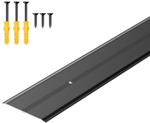 Raytano 36L×2.4W ×0.1H Flat Profile Aluminum Floor Transition Strip, Metal Door Threshold for Carpet Wood Tile Vinyl Flooring Gaps, Indoor and Outdoor Doorway Decoration Protector(Black,1pcs)