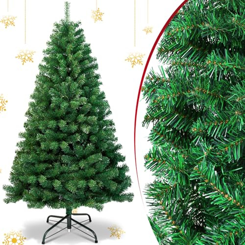 ISOISL Künstlicher Weihnachtsbaum 210cm 900 Spitzen PVC Tannenbaum & Christbaum mit Schnellaufbau Klappdesign | Baum für Weihnachtsdeko Feuerresistent inkl. Robusten Ständer,Grün