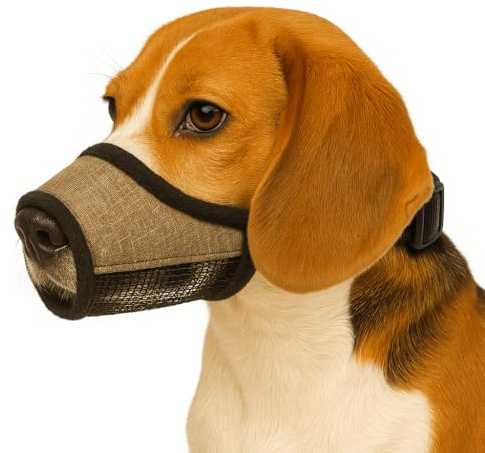 Maulkorb Hund – Nobit Beige S – 14×9,5 cm – Schnauzenumfang 42–58 cm – Nylon mit atmungsaktivem Netz – Verstellbar – Steckschnalle – Flamingo