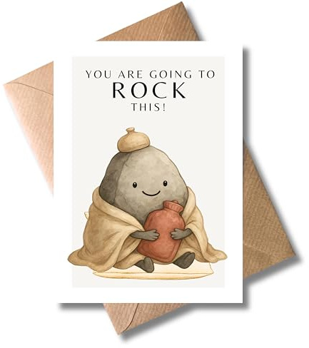 WBdesignz Genesungskarte „You Are Going To Rock This“ mit Umschlag - niedliche Aufmunterungskarte mit Stein-Motiv & Spruch zur Genesung - Gute-Besserungskarte für Freunde, Familie & Kollegen (DIN A6)