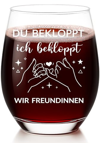 Diztoud Geschenke für Freundin, 550 ml Weinglas mit Spruch Du bekloppt ich bekloppt wir Freundinnen, Geburtstagsgeschenk für Beste Freundin Kollegin, Frauen, lustige Geschenkideen, Weihnachtsgeschenke