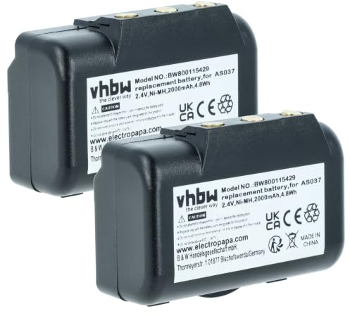 vhbw 2X Akku kompatibel mit IMET I060-AS037 | M550S Wave L, BE5000 Industrie-Funkfernsteuerung Fernbedienung (2000 mAh, 2,4 V, NiMH) - Schwarz