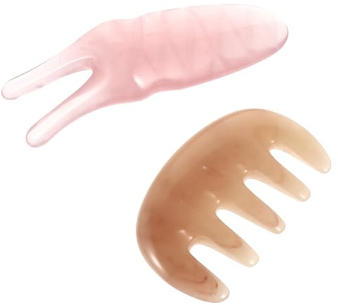GOOHOCHY Peine Masajeador de Resina Rosa 2 Piezas Tenedor Raspador Masaje de Cuero Cabelludo y Rostro, Herramienta de Raspado y Relajación Muscular para Bienestar