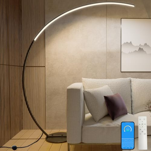 KarlpaSW Bogenlampe Dimmbar mit Fernbedienung 30W,185CM LED Stehlampe Wohnzimmer mit Fußschalter,Schwarz Wohnzimmerlampe Stehend Memory Funktion Geeignet für das Büro, Lese,Schlafzimmer