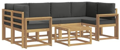 vidaXL Outdoor-Sofagarnitur mit Kissen 7 pcs Weiß und Anthrazit, Garten-Lounge, modernes Outdoor-Sofa, gemütliche Sitzecke für Pool, entspannende Holz-Patio-Ausstattung
