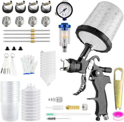 Pistola a spruzzo HVLP professionale, 4 ugelli (1,4/1,7/2,0/2,5 mm), pistola per verniciatura auto, pistola a spruzzo compressore con 10 vaschette di miscelazione monouso da 650 ml