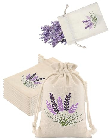 RAVNIX 10 Unidades Bolsas de Lavanda Vacías para Rellenar, Saquitos Aromáticos con Cordón para Armario, Cajones, Repelente Polillas y Flores Secas