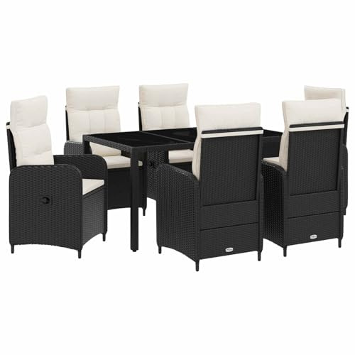 vidaXL Outdoortisch-Set 7 pcs Schwarz und Cremeweiß 150 x 90 x 75 cm, Stilvolles, modernes Essset für draußen, wetterfest, perfekt für Partys im Garten, Balkon oder beim Essen im Freien