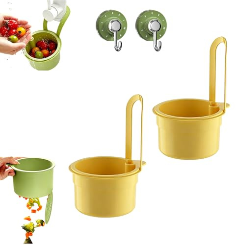 Adjustable Sink Filter Tray Tap, Plastic Kitchen Hanging Sink Drain Basket, Draining Kitchen Tool, Holder Sink with Fine Mesh Filter for Food Waste Leftovers (2pcs-Yellow)