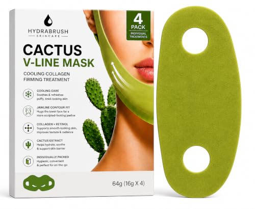 Cactus Cooling 4 pack V-Up Chin Mask – Cooling Cactox Collagen Jawline Firming Jaw Mask with Retinol & Cactus Extract, Face Lifting & Contour Support for Double Chin, V Line Face Mask