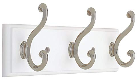 Liberty 129854 Wall Mounted Coat Rack with 3 Decorative Hooks, 10-Inch, Satin Nickel and White