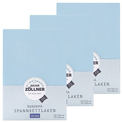 Julius Zöllner Spannbetttuch Jersey 70x140 / 60x120 Hellblau 3er Pack