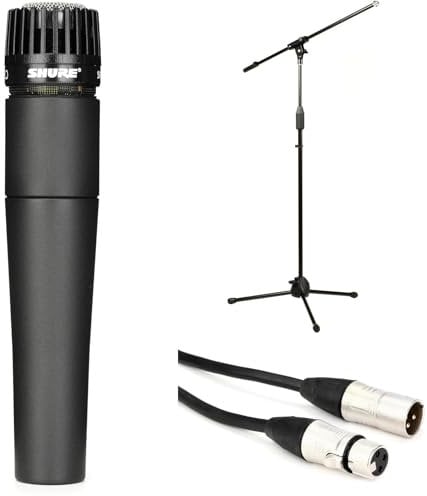 Shure SM57 Package, Stand & Cable, Unidirectional, XLR, 15000 Hz, Live Vocal, Studio Recording, PA System Compatible