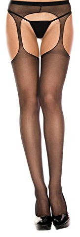 Collant fin noir nylon effet porte-jarretelles