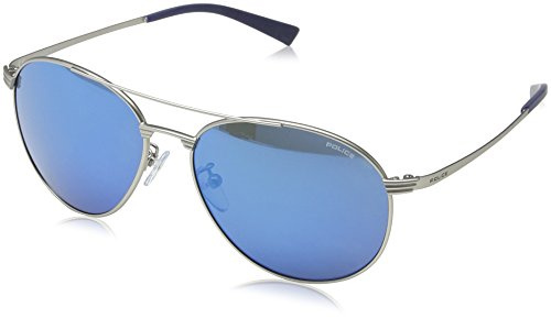 Police Unisex S8953 Rival 2 Rund Sonnenbrille, MATT PALLADIUM FRAME / BLUE MIRROR LENS