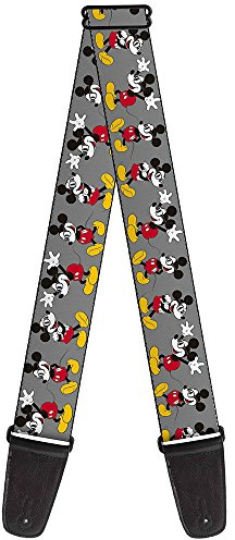 Buckle-Down Gitarrengurt – Mickey Mouse mit Brillenposen – 5,1 cm breit, 73,7–137,2 cm lang, Grau