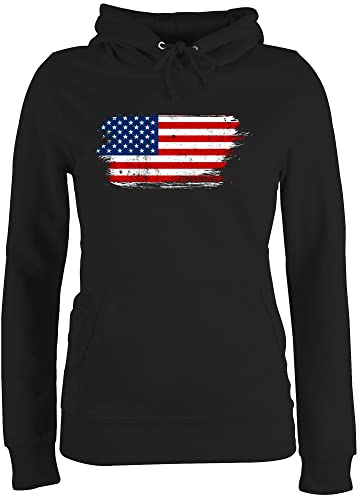 Pullover Damen Hoodie Frauen - Länder Fahnen und Flaggen - USA Vintage - L - Schwarz - country amerika pulli american kapuzenpullover amerikanisch hoddis amerikanische hodi amerikanischer pullis