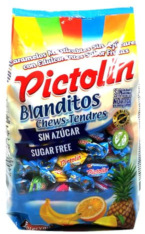 Pictolin Blanditos Sin Azúcar – Caramelos Masticables Surtidos 1 kg (Cereza, Limón, Piña, Naranja, Plátano)