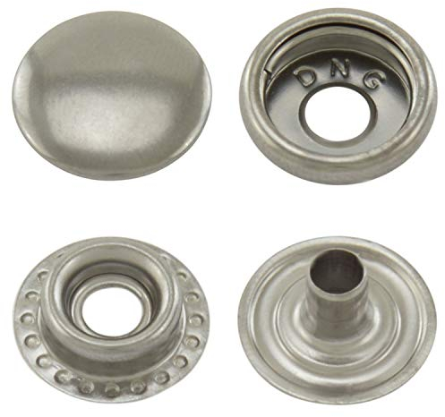 Druckknöpfe Ringfeder, Ring-Feder-Buttons, R-Feder-Snaps, Messing, rostfrei, vierteilig - ab 50 Stück, altsilber, 15 mm