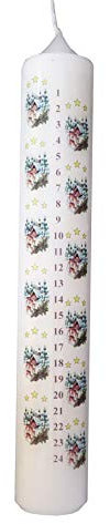 Meissner-Handel - Auswahl - Weihnachtskerze/Adventskerze/Adventskalender 4 x 24 cm weiß (009) - jeden Tag EIN Stückchen abbrennen - Auswahl Motiv
