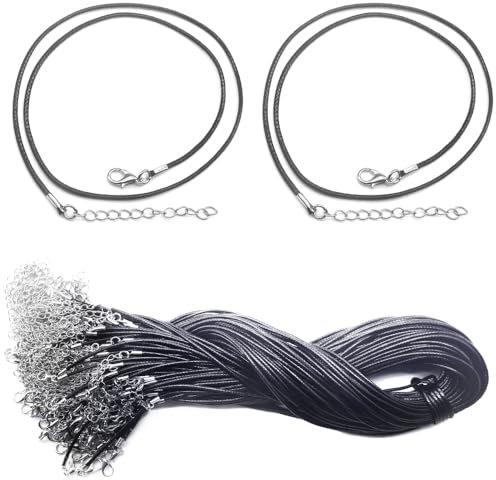 Yosawo 100 schwarze Halskettenschnur, 1,5 mm, gewachste Baumwolle, Halskette mit Karabinerverschluss für Schmuck, Halsketten, Armbänder (XLK)