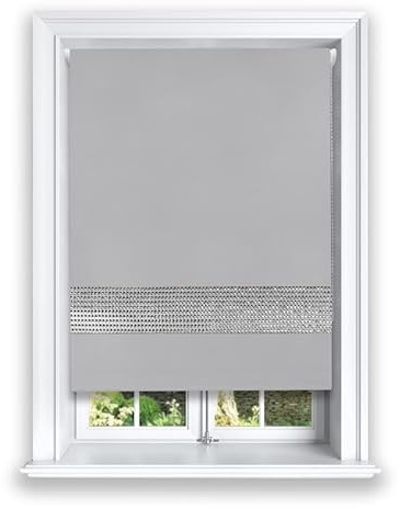 Lister Cartwright Diamante Roller Blinds For Windows - 60 x 165 CM - Easy to Fit Blackout Roller Blinds with Child Safety Included - Grey Color