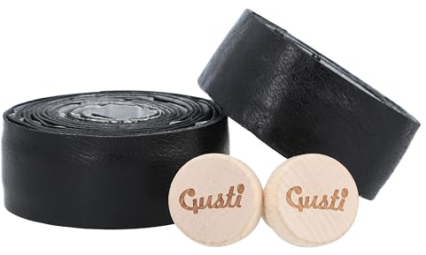 Gusti Leder Lenkerband – 2x Griffband selbstklebend 200 cm – Gravelbike- & Rennrad Lenkerband Leder inkl. Korkstopfen für sicheren Halt