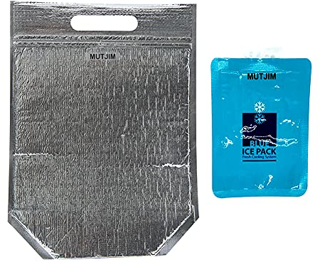 MUTJIM Wiederverwendbare, isolierte Lunchtasche mit Reißverschluss, einfach zu öffnen und zu verschließen, Thermo-Kühltasche, Aluminiumfolie, Picknick, wasserdichte Taschen + Icepack (5 Stück, groß)