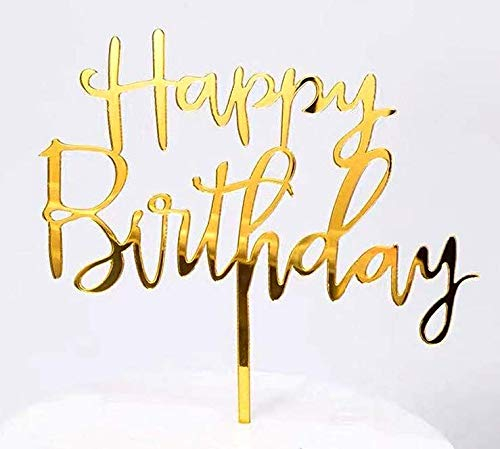 AILEXI 1 Count Acrylic Glitter Cake Decorating Toppers - Happy Birthday Gold 0282