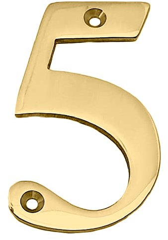 Doris 3-Inch Metal Letters in Solid Brass Mailbox Sign Polished Finish, Address Signs For Houses, Modern Mailbox Address Numbers, Address Sign For Door House Numbers For Outside (Polished, Number 5)