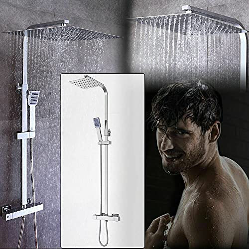Thermostat Duscharmatur Edelstahl Duschset Duschsystem Regenduschset mit Kopfbrause,Duschset mit Kopfbrause eckig 30x30cm