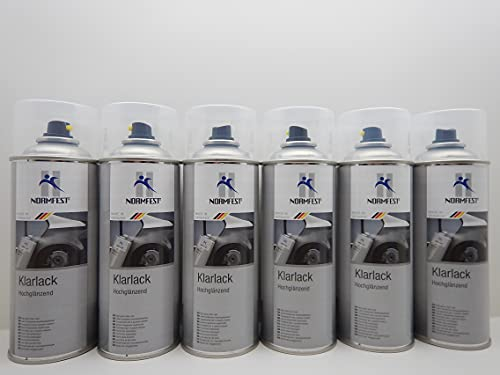 Normfest 1K Klarlack Hochglänzend – Schnelltrocknender Schutzlack für Metall, Kunststoff & Holz, kratzunempfindlich, witterungs- und chemikalienbeständig, überlackierbar – 6x 400ml