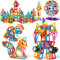 COOLJOY Magnetische Bausteine, 117 PCS Magnete Kinder ,Ideales Lernspielzeug mit Büchlein Aufbewahrungstasche, Magnetbausteine Auto Spielzeug/Roboter/Animal/Ferris Wheel