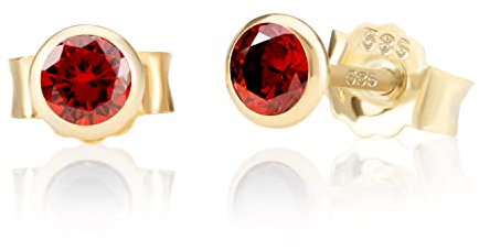 NKlaus Paar 5,0mm 585 Gelb Gold 14 Karat Ohrstecker Kristall Zirkonia Granat Butterfly Verschluss Damen Mädchen 11041