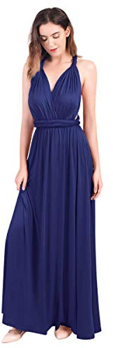 Abendkleid Lang Damen Elegant Rückenfreies Multiway Bandage Wickelkleid Festlich Hochzeitskleid Brautkleid Brautjungfernkleider Cocktailkleid Weihnachten Silvester Partykleid Ballkleid Navy Blau M