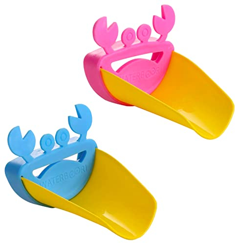 HIUOUIH Extender Wasserhahn Kinder 2 Stück Extender Wasser Hahn Silikon Wasserhahnverlängerung für Cartoon Verlängerung Erweiterung Waschbecken Griff Extenders Geeignet Küche und Bad (Krabbe)
