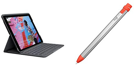 Logitech Slim Folio - Funda con Teclado para iPad (7.ª Gen - 2019 | 8.ª Gen - 2020 | 9.ª Gen - 2021) Crayon - lápiz Digital para Todos los Modelos de iPad (a Partir de 2018) - QWERTY ESP